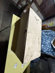 lot 1373 image: VINTAGE STORAGE BOX WOOD 32X17X12.................GAR