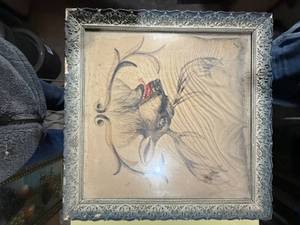 lot 1375 image: ANTIQUE 25X25 DEER FABRIC PICTURE....................GAR