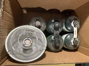 lot 1399 image: PROPANE HEATER W 6 NEW PROPANE BOTTLES...................GAR