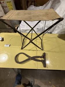 lot 1479 image: Antique ice tongs, folding stool -- GAR
