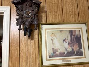 lot 1648 image: Vintage cuckoo clock and painting -- NBD