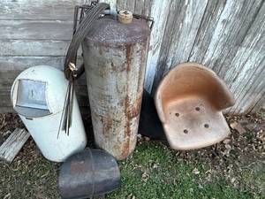lot 1585 image: METAL TRASH CAN, AIR TANK, LOG CARRIER........................BY