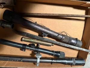 lot 1722 image: Antique Junertl scope with mounts, 2 bayonets, 2 scopes -- SSH