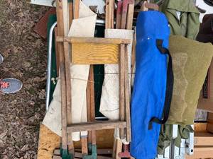 lot 1758 image: Camp cots & stools -- BY