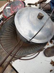lot 1767 image: Aluminum pan and 2 coal buckets -- BY