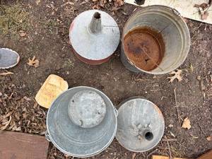 lot 1776 image: 2 galvanized buckets, 2 galvanized funnels -- BY