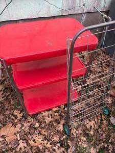 lot 1790 image: Vintage metal (red) rolling kitchen cart with electrical outlet -- BY