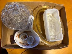 lot 1528 image: Candy dish - pink & yellow depression glass), misc. -- DR