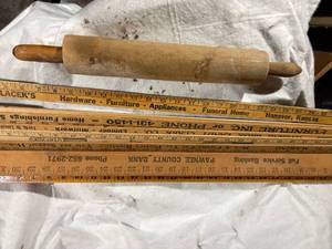 lot 1454 image: 13 yard sticks, rolling pin -- GAR