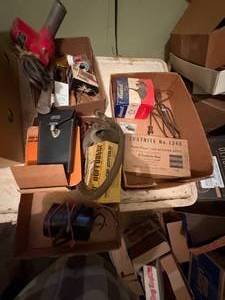 lot 1488 image: 3 boxes of shop and misc. tools (amp. probe voltage meter, heat gun & more) -- BP