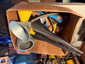 lot 1955 image: BOX OF MISCELLANEOUS FUNNELS- SHOP SW