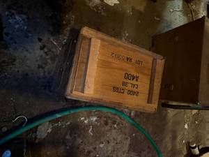lot 1967 image: WOOD AMMO BOX W 30CAL CASINGS SS- N SHOP