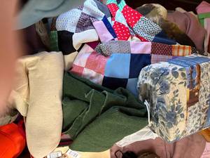 lot 1857 image: PILE OF BLANKETS, NEW SHEETS & QUILT-SBD