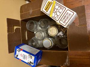 lot 1896 image: BOX OF CANNING JARS & LIDS- SBD
