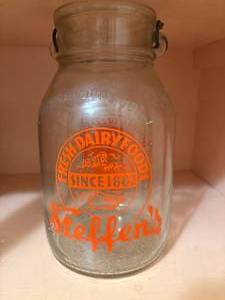 lot 2206 image: VINTAGE GLASS STEFFENS GALLON MILK JAR- HR