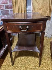 lot 2246 image: WOODEN END TABLE  W ONE (1) DRAWER AND BOTTOM SHELF- LR