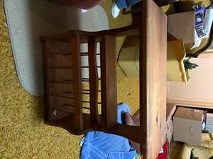 lot 2166 image: WOOD END TABLE MAGAZINE RACK- LR