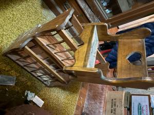 lot 2167 image: TWO (2) TIER WOOD MAGAZINE RACK & WOOD WALL RACK- LR