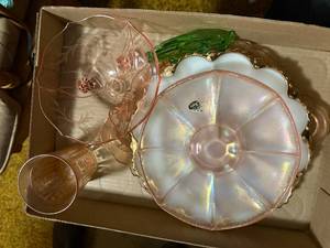 lot 2173 image: DEPRESSION GLASS BOWL & PLATTER, FENTON PLATE - LR