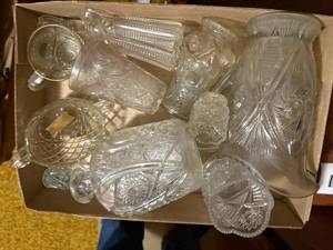 lot 2182 image: PRESSED GLASS PITCHER & MISCELLANEOUS PRESSED GLASS ITEMS- LR