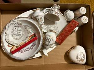 lot 2184 image: 50TH ANNIVERSARY PORCELAIN PLATES & DISHES- LR