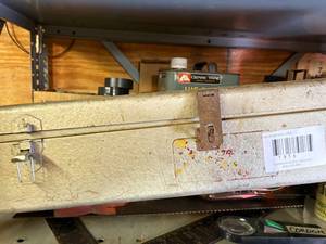 lot 1916 image: Shelf of misc. shop items, tools -- NS