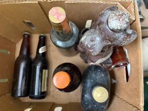 lot 1494 image: Poodle decanter & misc. bottles -- BP