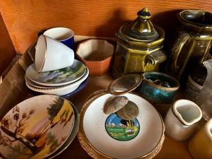 lot 1501 image: Flat of miniature paired plates, glassware -- DR