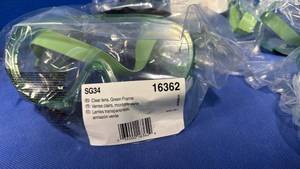 lot 18 image: (5) Kleenguard SG34 Safety Goggles Clear Lens Green Frame - Retail $45