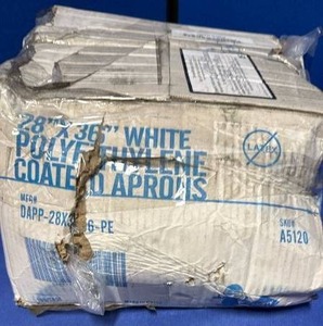 lot 36 image: Polyethylene white coated aprons #A5120 100 count - Retail $45