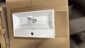 lot 64 image: Modern Rectangular Ceramic Wall-Mount Bathroom Sink - Retail $125