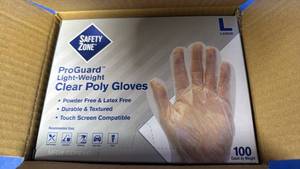 lot 88 image: Safety Zone ProGuard Clear Poly Gloves - Large 100ct 1000 total - Retail $12