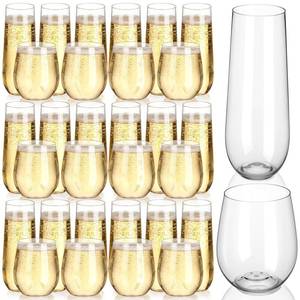 lot 1398 image: Remerry 48 Pack Stemless Plastic Wine Glasses 9 oz & 12 oz Disposable Champagne Flutes Cups Heavy Duty Shatterproof Toasting Cocktail Glasses for Weddings, Bars, and Events(Clear)