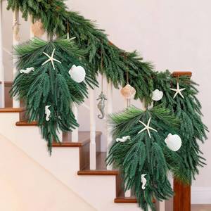 lot 1402 image: Suncalla 2 Pcs Beach Coastal Christmas Decor Teardrop Swag 19.69 Coastal Beach Christmas Decoration with Seashells Starfish Seahorse Nautical Ocean Xmas Ornaments for Front Door, Wall, Fireplace