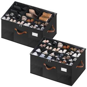 lot 1404 image: MSTONAL Shoe Organizer for Closet, 2 Pack Shoe Storage Containers with Adjustable Dividers, Space Saving Shoe Box Storage Organizers Bins with Clear Lid & 4 Handles, Fits 24-48 Pairs, Black
