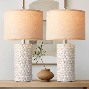 lot 1408 image: PARTPHONER 23 Modern Ceramic Table Lamp Set of 2, Table Lamps for Living Room, Rustic Farmhouse Bedside Lamps Nightstand lamp for Bedroom, White Desk Lamp for End Table Home Decor Beige