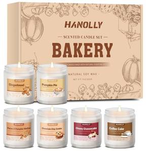lot 1419 image: Bakery Candles Set, 6 Pack Fall Winter Candles for Home Scented, Candle Gift Set,Soy Wax Long Lasting Jar Candle of Pumpkin Pie, Coffee Cake,Gingerbread,Chocolate Cookie,Cherry Cheesecake Aromatherapy