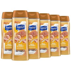 lot 1427 image: Suave Moisturizing Body Wash, with Milk & Honey and Vitamin E Extract, No Parabens, No Phtahaltes, 18 Oz Pack of 6