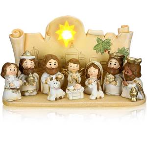 lot 1434 image: Bucherry 11 Pcs Mini Christmas Nativity Set Little People Nativity Set Nativity Scene with Light Miniature Manger 10 Rearrangeable Figurines Decor Religious Figurines Christian Tabletop Decor (White)