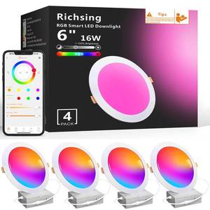 lot 1435 image: RICHSING Recessed Lighting 6 inch, 4Pack RGBCW Recessed Ceiling Lights with Junction Box, 16W 1350lm LED Recessed Lights 2700 to 6000K Canless LED Downlight Dimmable by Alexa and APP