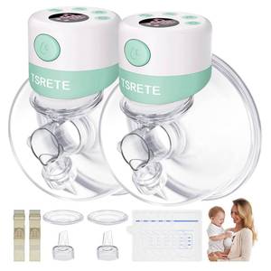 lot 1438 image: TSRETE Double Wearable Breast Pump, Electric Hands-Free Breast Pumps with 2 Modes, 9 Levels, LCD Display, Memory Function Rechargeable with Massage and Pumping Mode 24mm Flange-Green