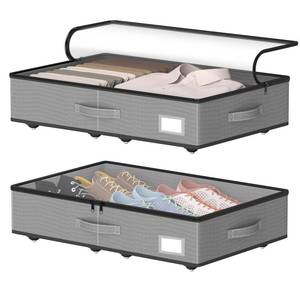 lot 1443 image: EE-RoomWorld Under Bed Storage with Wheels, No Assemble Required 5.5 inches height grey under bed storage bins,Low Profile Rolling Underbed Shoe Storage containers��dorm underbed storage drawers