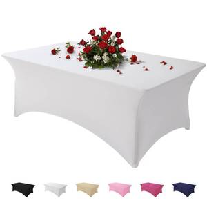 lot 2032 image: Famstar Table Cloth White 4FT Spandex Tablecloth for Rectangle Fitted Table Cloths Stretch Covers Washable Wrinkle Free Tablecloths for Festival Camping Picnic Wedding Party