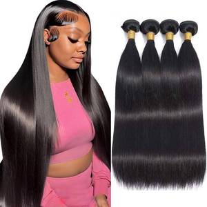 lot 2034 image: Straight Bundles Human Hair 20 20 22 22 Inch 100% Unprocessed Brazilian Virgin Hair 4 Bundles Hair Extension for Black Women Natural Color