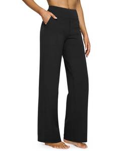 lot 2036 image: G4Free Wide Leg Pants Woman Yoga Pants with Pockets Loose Casual Palazzo Fashion Sweatpants Stretch Dress Work Clothes(Black,L,31)