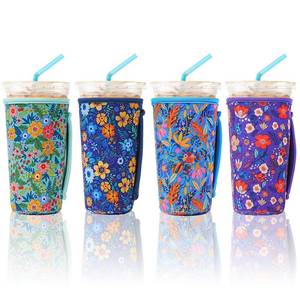 lot 2038 image: 4 Pack Iced Coffee Sleeve,reusable Neoprene Cup Sleeves Suitable For Beverage Sleeves For Hot And Cold Coffee Or Ice Drink Coffee cup sleeve for Starbucks coffee cup (flowers 30-32 OZ)