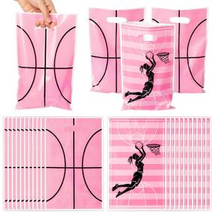 lot 2039 image: ArianQicult Basketball Party Favor Bags - 50Pcs Pink Basketball Goody Candy Treat Gifts Bags, Sport Themed Party Decorations for Adults Kids Boys Girls Birthday Outdoor Sports Events Supplies