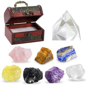 lot 2049 image: Crystals and Healing Stones, 21 Pcs Healing Crystals Set, 7 Chakra Crystal Stones Set Real Natural Raw Selenite Pyramid Reiki Energy Meditation Chakra Kit with Wooden Box, Crystal Gifts Set for Women