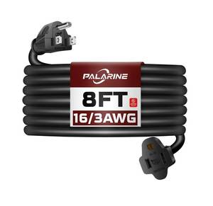 lot 2060 image: PALARINE 8ft Black Outdoor Extension Cord Waterproof, UL Listed, 163 SJTW Heavy Duty 3 Prong, 16 Gauge 13A Power Cord Ideal for Indoor Outdoor Lights, Appliances, and Lawn