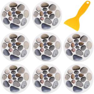 lot 6297 image: DOITOOL 8Pcs Non-Slip Bathtub Stickers Sturdy Stone Pattern Anti-Slip Bath Stickers Safety Shower Treads for Adults Kids Bathroom with Scraper
